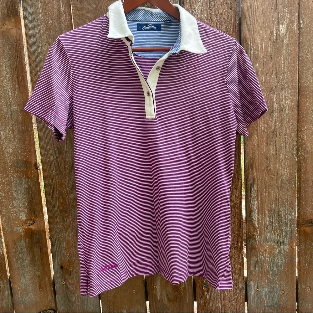 JACK NICKLAUS Womens Purple White Striped Polo Golf Tennis Shirt Size Large